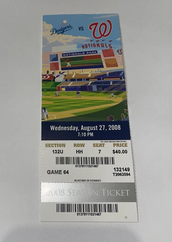 LA Dodgers  Vs Washington Nationals Game day ticket Stub. 8/27/2008 Cover