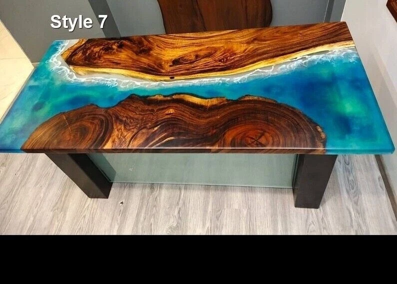 Ocean Resin Epoxy River Dining Center Side Coffee Table Top Handmade Interiors - Image 1 of 1