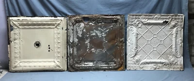 Antique Decorative Set 3 Tin Ceiling Panels 2' x 2' Shabby VTG 24" SQ 1831-24B - Image 1 of 4