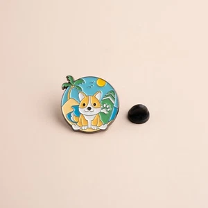 Cute Dog Puppy Surfer Beach Ocean Holiday Surfboard Pin Brooch Kitten Badge Gift - Picture 1 of 1