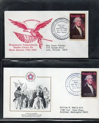 ECUADOR 1976 2 DIFF FDC AIR POST STAMPS AMERICAN BICENTENNIAL GEORGE WASHINGTON - Image 1 of 2