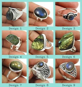 925 Sterling Silver Natural Labradorite Gemstone Elegant Rings Size 8 Women Gift - Picture 1 of 14