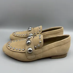 Karl Lagerfeld Paris Loafers Women's Size 5.5 M Avah Studded Beige Suede Leather - Picture 1 of 13