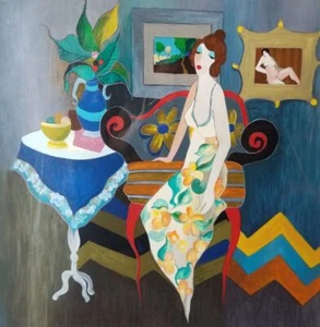 Woman at the Table By Itzchak Tarkay - Quality Matte Print - FRAME ME - Picture 1 of 2
