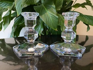 Gorgeous VAL ST LAMBERT Belgium Crystal Candlesticks Pair 4 3/4” Tall - Picture 1 of 13