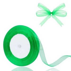 Green Sheer Organza Ribbon 3/8" x 50 Yards Chiffon Christmas Wedding Craft - Picture 1 of 6