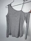 Wasabi + Mint Size M Off The Shoulder Casual Sleeve Black Striped Blouse Top