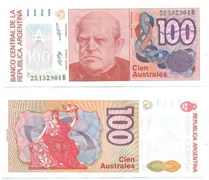 ARGENTINA NOTE 100 AUSTRALES (1988) SALAMA-MACHINEA SUFFIX B B# 2840 P 327b UNC - Picture 1 of 1