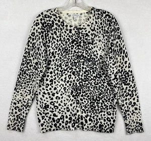 Croft & Barrow Sweater Cardigan 100% Cotton Black & White Leopard Size M Classic - Picture 1 of 6
