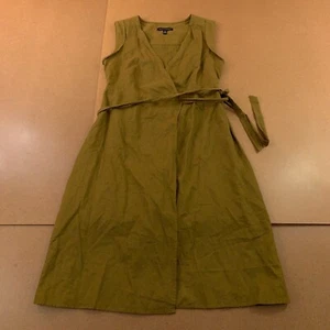 Banana Republic Womens 2 Petite Green Linen-Cotton Sleeveless Wrap Dress New - Picture 1 of 9
