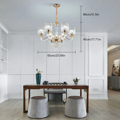 K5 Gold Crystal Pendant Light Round 6 Lights Chandelier Ceiling Mount Fixture US - Image 1 of 4