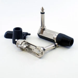 1pc Right Angle 1/4" 6.35mm TS Mono Audio Plug Metal + Black Plastic Connector - Picture 1 of 7