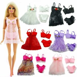 18Pcs Clothes&Accessories For Barbie Doll Pajamas Lace Lingerie Night Dress New