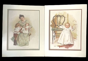 Maud Humphrey Print baby first steps Matted set of two - Picture 1 of 9