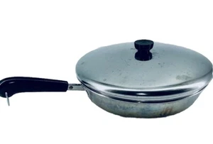 Revere Ware Copper Bottom Process Patent 12" Skillet Stainless w/Lid USA Vtg - Picture 1 of 10