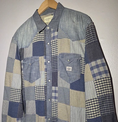 Vintage Denim & Supply Ralph Lauren Patchwork Y2K EE. UU. Logotipo a Cuadros Rayas Talla XXL Foto 1 de 4