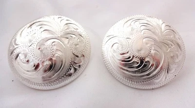 Pair Oakdale Conchos Hansen Western Gear Silver Plate Horse Tack Bridle Loop New - Image 1 of 2