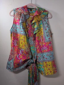 LAUREN Ralph Lauren Size Large 100% Silk Wrap Top Sleevless - Picture 1 of 8