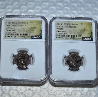 LOT OF 2 (1814-1836) N.E Indies Fractional Stuiver Willem 1 - NGC Genuine  - Image 1 of 2