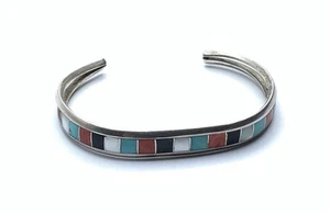 Native American Zuni Sterling Silver Multi Stone Inlay 6.5” Cuff bracelet - Picture 1 of 7