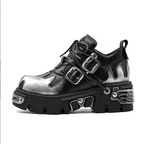 New Rock Boots negro plata gótico biker zapato - Imagen 1 de 5