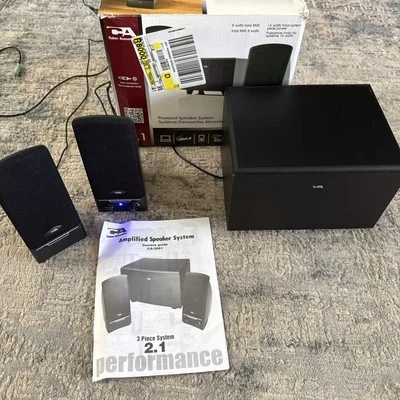 Cyber Acoustics CA-3001 powered 3pc SPEAKER SYSTEM 2.1  , 8W RMS - Image 1 of 4