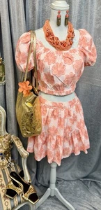NWT Orange Floral Set Size M With Jewelry  - Picture 1 of 8