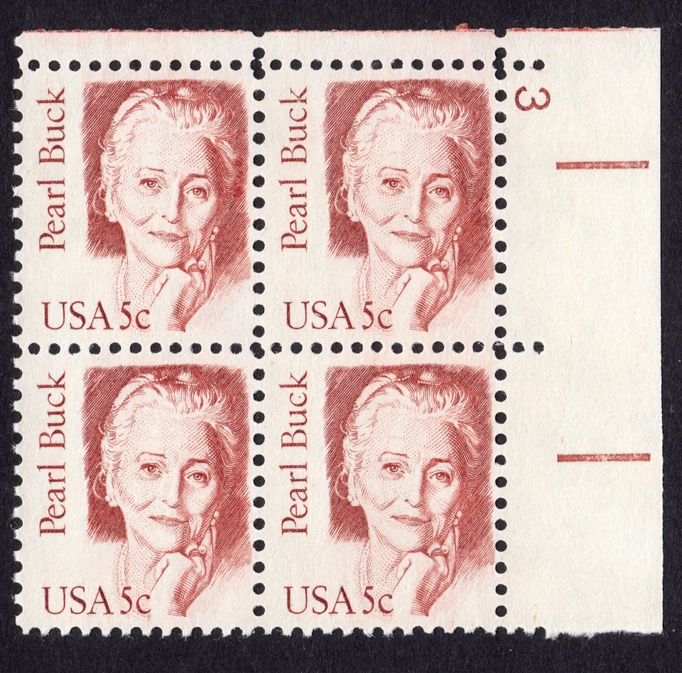 Scott #1848 Pearl Buck Plate Block Of 4 Stamps - MNH P#3 UR - Image 1 of 1