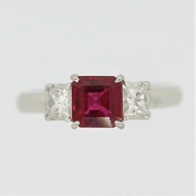 Ruby Diamond 3-Stone Platinum Ring 0.98CTW - Image 1 of 4