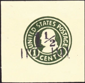 US Postal Stationery Mint Cut Square Scott # U496a - 1 1/2 Cent on 1 Cent Die 3 - Picture 1 of 1