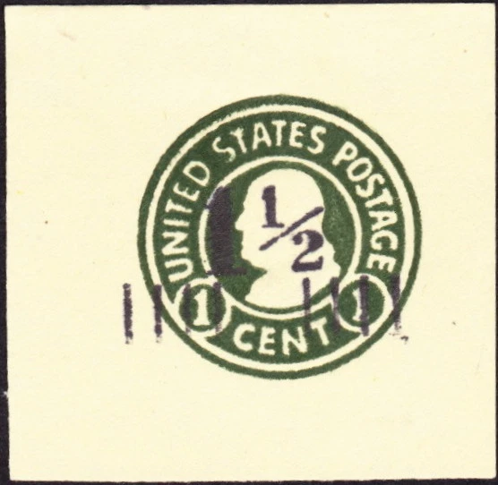 US Postal Stationery Mint Cut Square Scott # U496a - 1 1/2 Cent on 1 Cent Die 3 - Image 1 of 1