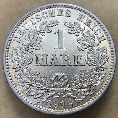 German Empire Silver Coin - 1914 J 1 Mark WW1 Issue .900 (B275) - Image 1 of 2