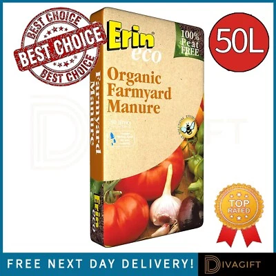 ERIN ECO ORGANIC FARMYARD MANURE 50L PEAT FREE FOR HORSE FERTILISER COMPOST SOIL - Image 1 of 4