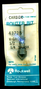 Rockwell 43725 Carbide Router Bit 1/2" V-GROOVE 1/4" Shank - Bild 1 von 1