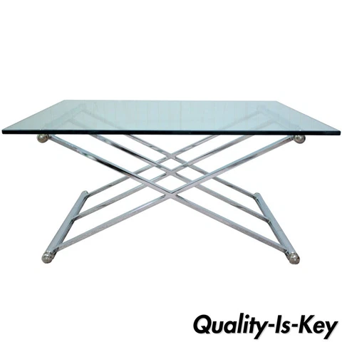 Triple X Frame Modern Chrome & Glass Square Coffee Table after Maison Jansen Cover