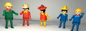 Vintage PLAYMOBIL Figures LOT of  5  1974 Toys Cowboys Blue Green Red Neckties - Picture 1 of 8