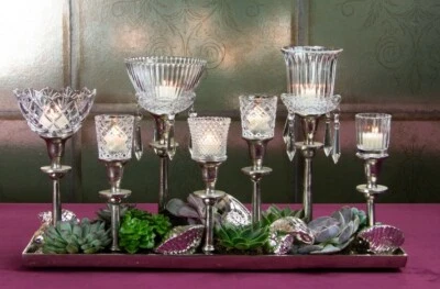 Leuchter 7er/5er Tablett L61cm silber-Antik XXL Metall, Lilie, Hirsch, Kerzenpin - Bild 1 von 4