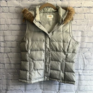 Talbots Women's Gray Puffer Vest with Faux Fur Trim Size Medium - Picture 1 of 3