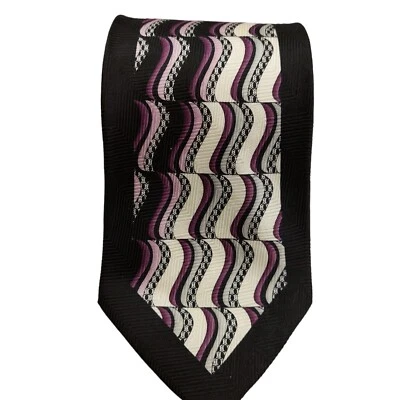 Authentic Enrico GUCCINI Guccini Purple Black White 100% Silk Necktie Tie - Image 1 of 3