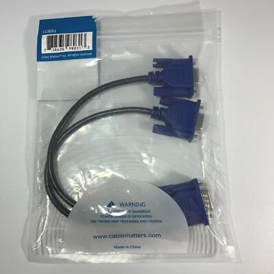Cable Matters VGA Monitor Cable For Screen Duplication 1 Foot Free Shipping - Image 1 of 2