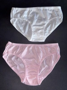 Hanes Girl Sz 10 White Pink Lot Vintage Hi-Cut Cotton Bikini Panties Underwear - Picture 1 of 4
