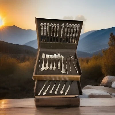 Gorham English Gadroon Sterling Silver Flatware Set For 6 Service 58 pcs Extras - Image 1 of 4