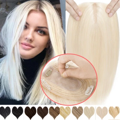 Topper Hairpiece Clip In 100% Human Hair Silk Base Toupee/Natural Wig Women Long - Image 1 of 4