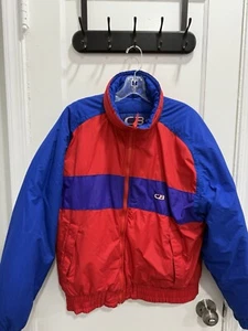 VINTAGE - CB Sports Jacket Mens Red Purple And Blue Windbreaker Puffer Jacket M - Picture 1 of 8