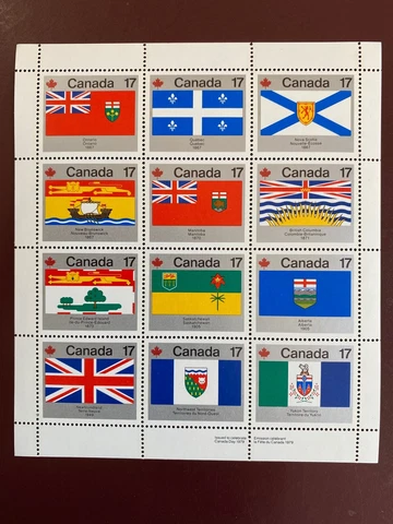 Canada Stamp Pane - 1979 17-cent PROVINCIAL & TERRITORIAL FLAGS Stock Pane of 12 Cover