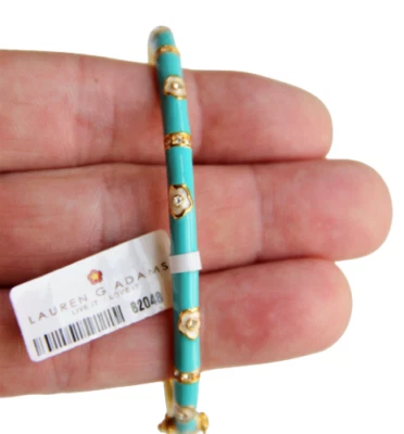 Brazalete Apilable Lauren G. Adams Azul Esmalte Circonita Blanca Flor 6.75" Foto 1 de 4