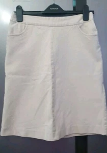 Principles Ecru Stretchy Denim A-line Skirt UK12 EU40 US8 Back Zip Button Womens - Picture 1 of 13