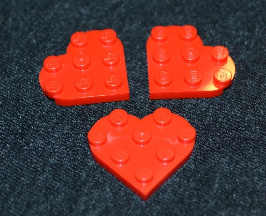 (3) 3x3 Red Heart Specialty Shaped Plate Bricks ~ New Lego Parts ~ - Image 1 of 1