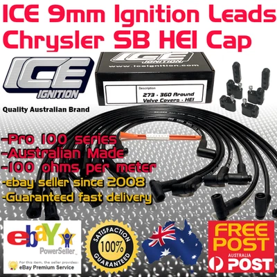 ICE PRO 100 9mm Spark Plug Leads CHRYSLER SB 273-360 Around R/Covers HEI + Mount - Image 1 of 4