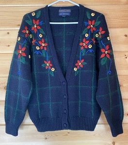 Herman Geist Vintage Hand Embroidered Wool Blend Long Sleeve Cardigan Medium - Picture 1 of 19